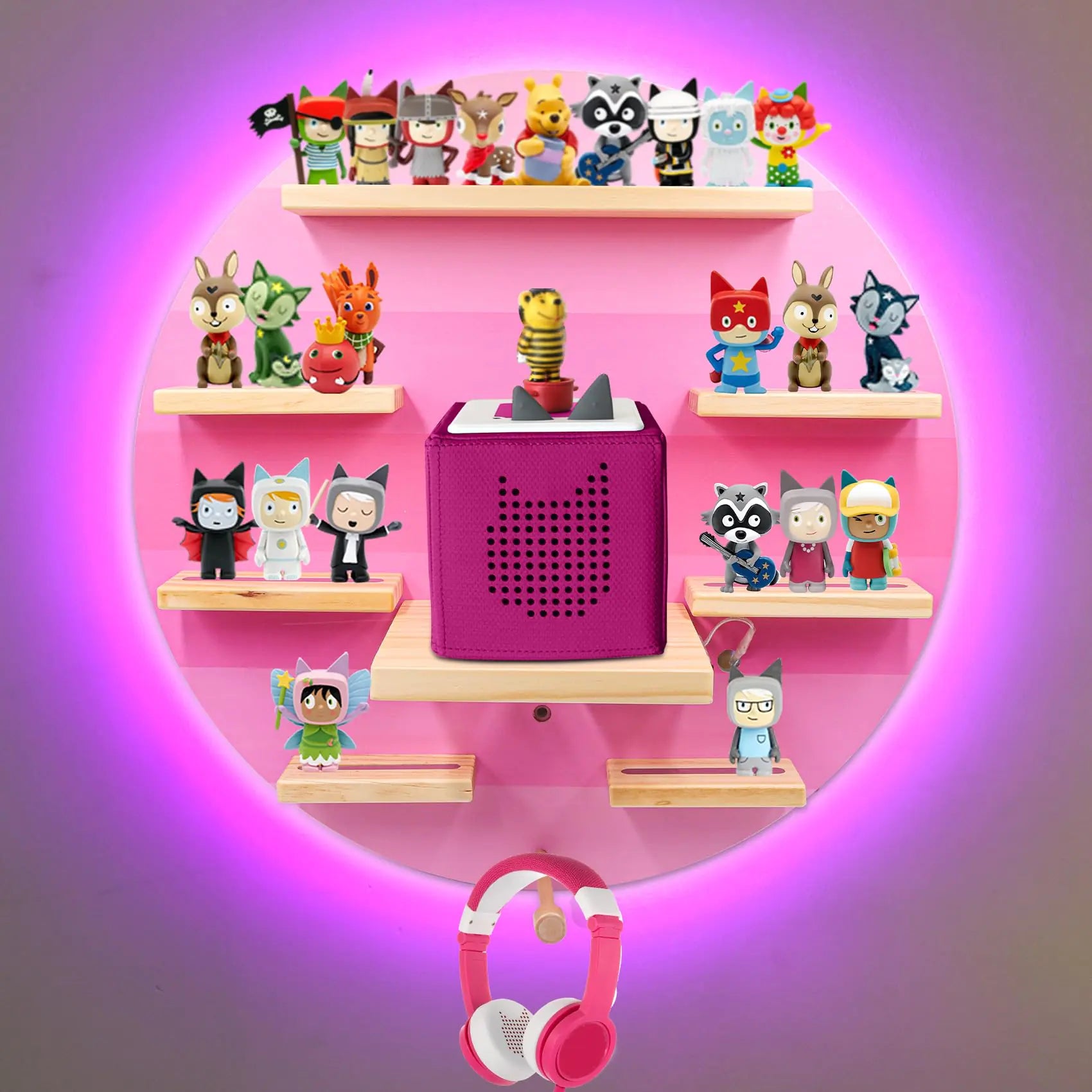 Taladad for TonieBox and Tonie ShelfDisplay Shelf RGB LED LightTonies Storage for 12-40 Tonie Figures Characters Magnetic Wall Shelf for Tonies Toniebox